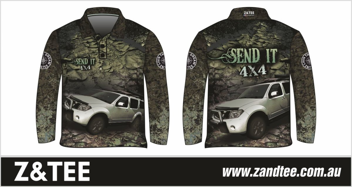 4x4 | Send It 4x4 Khaki Shirt Z and TEE 4wd 4x4 4X4 DESIGNS boy boys camping cape en fishing LJM men MEN'S DESIGNS mens Preorder quick dry spo-default spo-disabled sun sun shirt sun shirts sunsafe tip travel uv