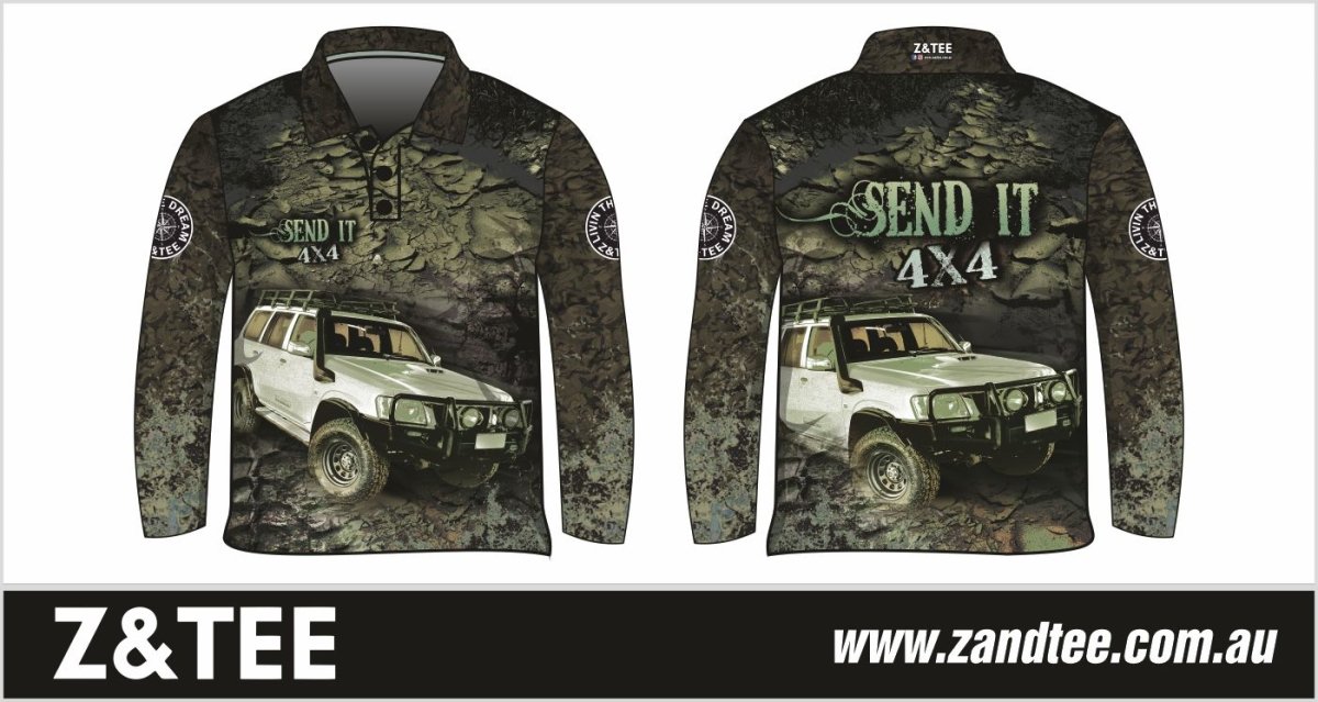 4x4 | Send It 4x4 Khaki Shirt Z and TEE 4wd 4x4 4X4 DESIGNS boy boys camping cape en fishing LJM men MEN'S DESIGNS mens Preorder quick dry spo-default spo-disabled sun sun shirt sun shirts sunsafe tip travel uv