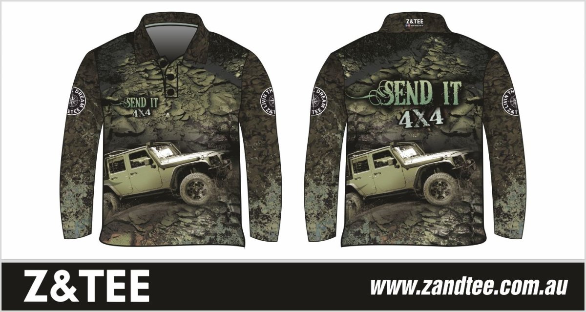 4x4 | Send It 4x4 Khaki Shirt Z and TEE 4wd 4x4 4X4 DESIGNS boy boys camping cape en fishing LJM men MEN'S DESIGNS mens Preorder quick dry spo-default spo-disabled sun sun shirt sun shirts sunsafe tip travel uv