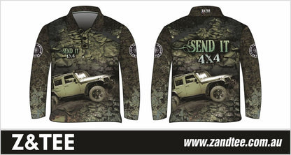 4x4 | Send It 4x4 Khaki Shirt Z and TEE 4wd 4x4 4X4 DESIGNS boy boys camping cape en fishing LJM men MEN'S DESIGNS mens Preorder quick dry spo-default spo-disabled sun sun shirt sun shirts sunsafe tip travel uv