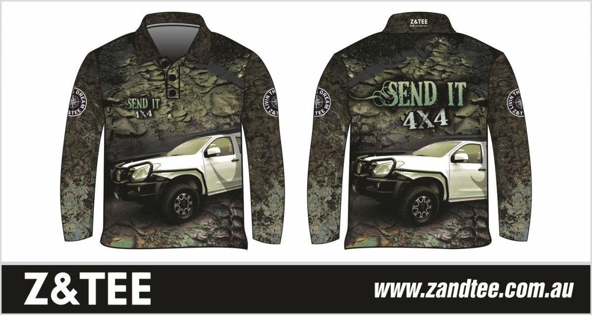 4x4 | Send It 4x4 Khaki Shirt Z and TEE 4wd 4x4 4X4 DESIGNS boy boys camping cape en fishing LJM men MEN'S DESIGNS mens Preorder quick dry spo-default spo-disabled sun sun shirt sun shirts sunsafe tip travel uv
