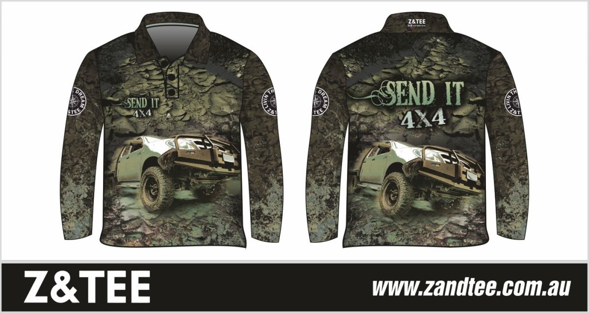 4x4 | Send It 4x4 Khaki Shirt Z and TEE 4wd 4x4 4X4 DESIGNS boy boys camping cape en fishing LJM men MEN'S DESIGNS mens Preorder quick dry spo-default spo-disabled sun sun shirt sun shirts sunsafe tip travel uv