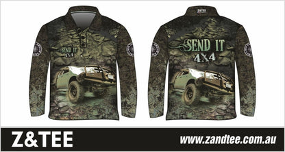 4x4 | Send It 4x4 Khaki Shirt Z and TEE 4wd 4x4 4X4 DESIGNS boy boys camping cape en fishing LJM men MEN'S DESIGNS mens Preorder quick dry spo-default spo-disabled sun sun shirt sun shirts sunsafe tip travel uv