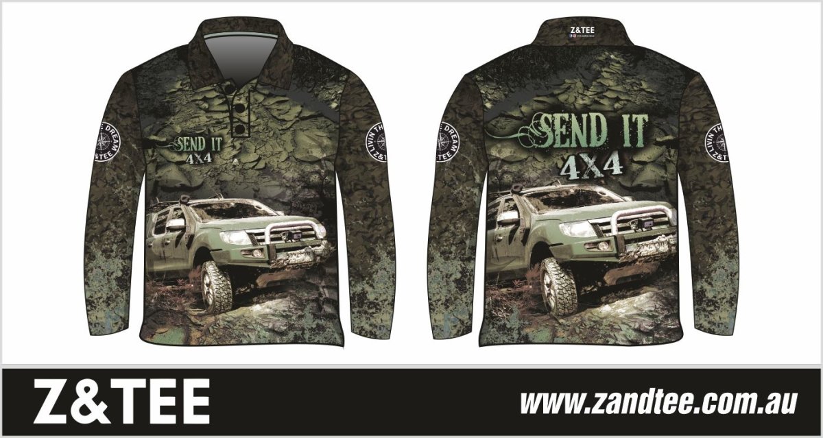 4x4 | Send It 4x4 Khaki Shirt Z and TEE 4wd 4x4 4X4 DESIGNS boy boys camping cape en fishing LJM men MEN'S DESIGNS mens Preorder quick dry spo-default spo-disabled sun sun shirt sun shirts sunsafe tip travel uv
