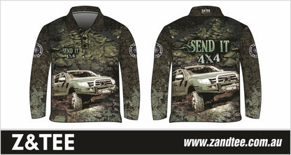 4x4 | Send It 4x4 Khaki Shirt Z and TEE 4wd 4x4 4X4 DESIGNS boy boys camping cape en fishing LJM men MEN'S DESIGNS mens Preorder quick dry spo-default spo-disabled sun sun shirt sun shirts sunsafe tip travel uv