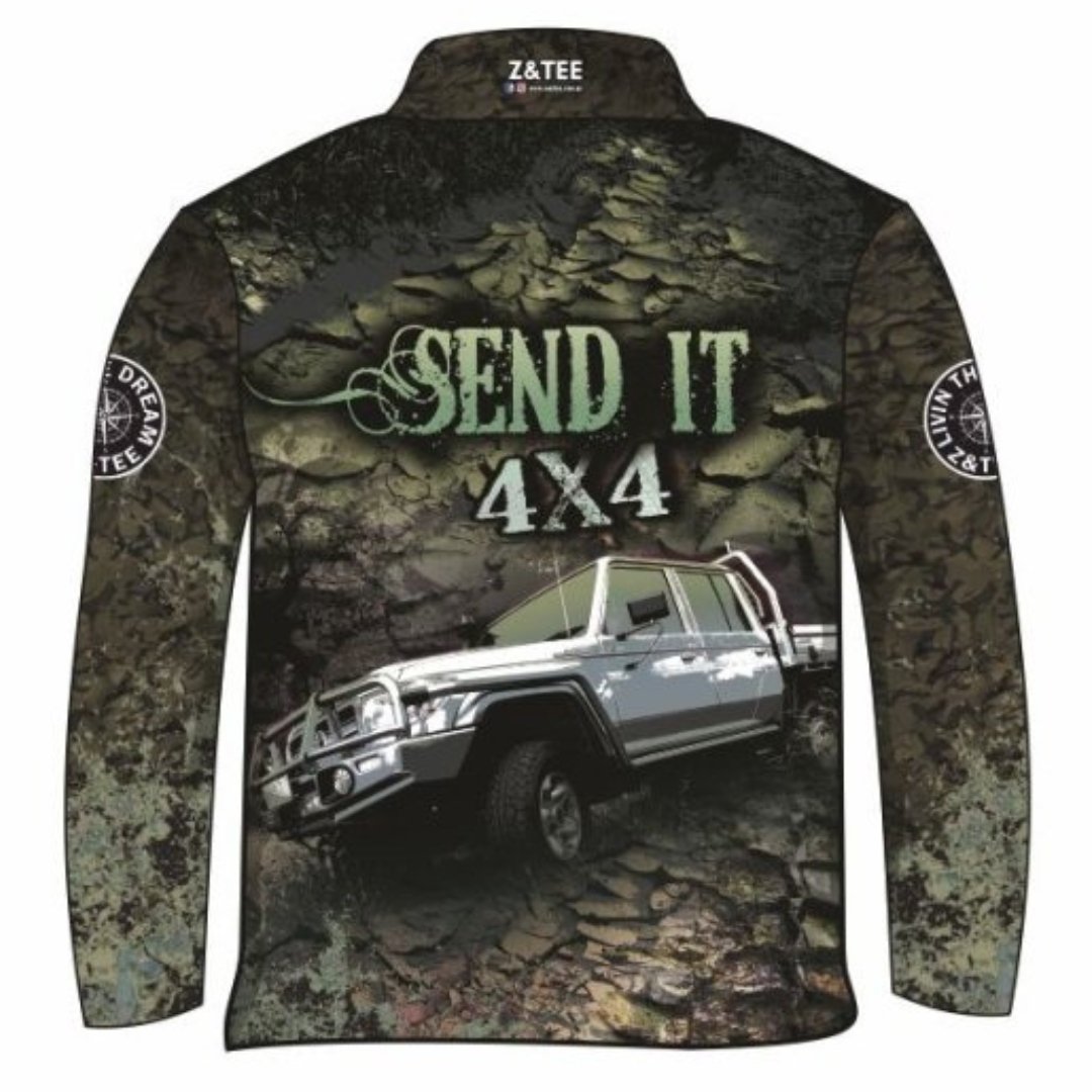 4x4 | Send It 4x4 Khaki Shirt Z and TEE 4wd 4x4 4X4 DESIGNS boy boys camping cape en fishing LJM men MEN'S DESIGNS mens Preorder quick dry spo-default spo-disabled sun sun shirt sun shirts sunsafe tip travel uv