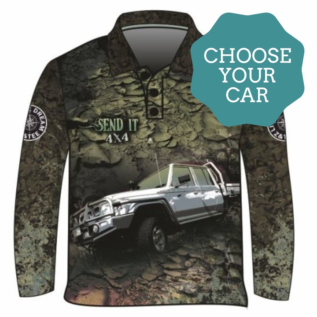 4x4 | Send It 4x4 Khaki Shirt Z and TEE 4wd 4x4 4X4 DESIGNS boy boys camping cape en fishing LJM men MEN'S DESIGNS mens Preorder quick dry spo-default spo-disabled sun sun shirt sun shirts sunsafe tip travel uv