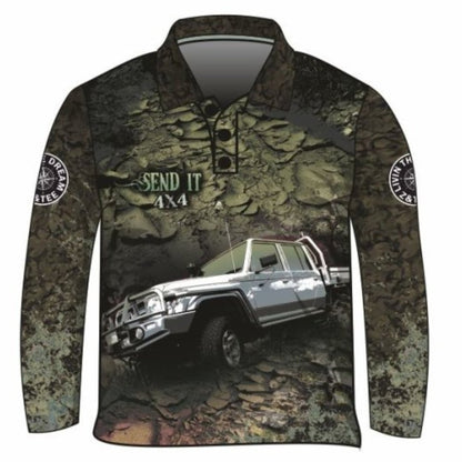 4x4 | Send It 4x4 Khaki Shirt Z and TEE 4wd 4x4 4X4 DESIGNS boy boys camping cape en fishing LJM men MEN'S DESIGNS mens Preorder quick dry spo-default spo-disabled sun sun shirt sun shirts sunsafe tip travel uv