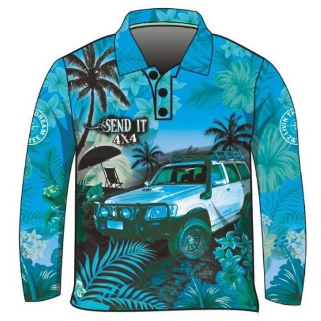 4x4 | Send It 4x4 Tropical Aqua Shirt Z and TEE 4wd 4x4 4X4 DESIGNS boy boys camping cape en fishing FLORAL girl girls LJM men mens Preorder quick dry spo-default spo-disabled sun sun shirt sun shirts sunsafe tip travel uv Women womens