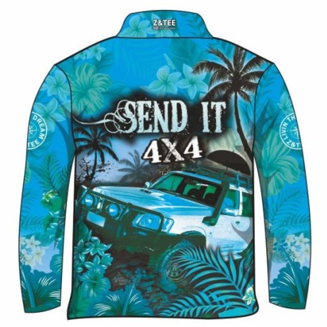 4x4 | Send It 4x4 Tropical Aqua Shirt Z and TEE 4wd 4x4 4X4 DESIGNS boy boys camping cape en fishing FLORAL girl girls LJM men mens Preorder quick dry spo-default spo-disabled sun sun shirt sun shirts sunsafe tip travel uv Women womens