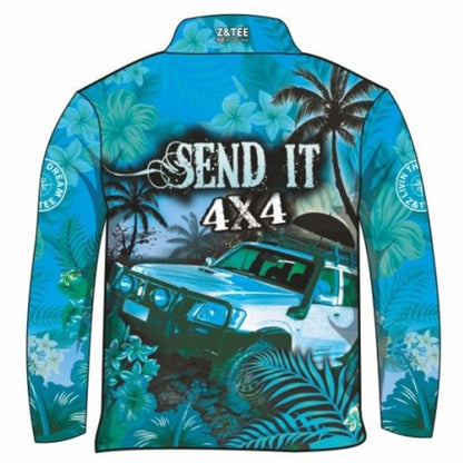 4x4 | Send It 4x4 Tropical Aqua Shirt Z and TEE 4wd 4x4 4X4 DESIGNS boy boys camping cape en fishing FLORAL girl girls LJM men mens Preorder quick dry spo-default spo-disabled sun sun shirt sun shirts sunsafe tip travel uv Women womens