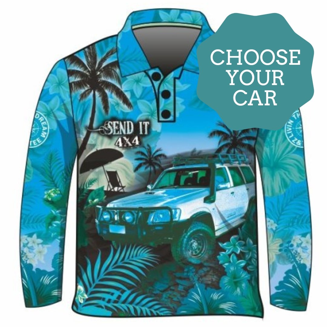 4x4 | Send It 4x4 Tropical Aqua Shirt Z and TEE 4wd 4x4 4X4 DESIGNS boy boys camping cape en fishing FLORAL girl girls LJM men mens Preorder quick dry spo-default spo-disabled sun sun shirt sun shirts sunsafe tip travel uv Women womens