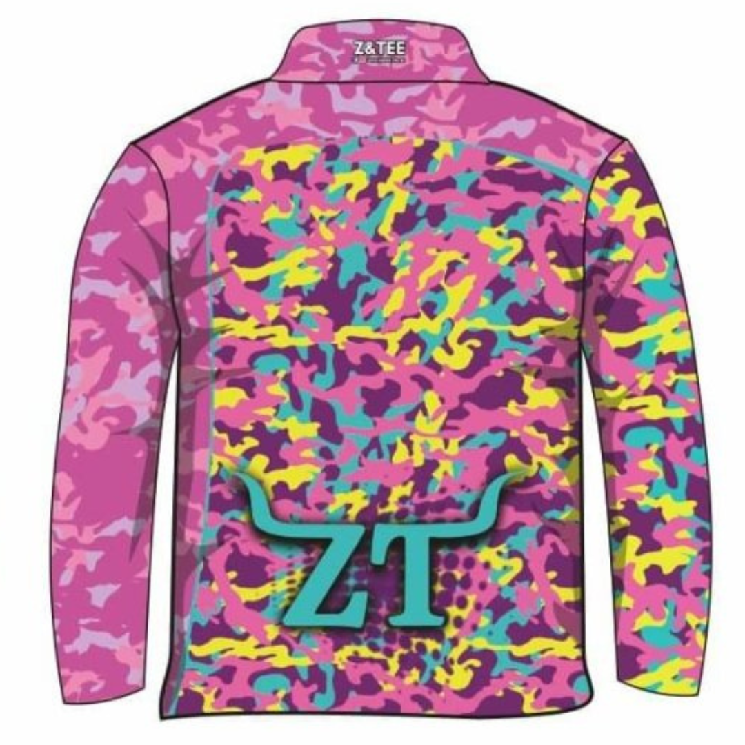 Kids | Camo Florence Pink Shirt Long or Short Sleeve Z and TEE camping fishing GIRLS DESIGNS hunting HUNTING DESIGNS LJM men mens PATTERN AND PLAIN DESIGNS pig hunting Preorder quick dry spo-default spo-disabled sun sun shirt sun shirts sunsafe uv WOMEN'S DESIGNS