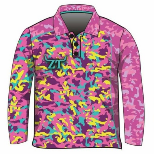 Kids | Camo Florence Pink Shirt Long or Short Sleeve Z and TEE camping fishing GIRLS DESIGNS hunting HUNTING DESIGNS LJM men mens PATTERN AND PLAIN DESIGNS pig hunting Preorder quick dry spo-default spo-disabled sun sun shirt sun shirts sunsafe uv WOMEN'S DESIGNS