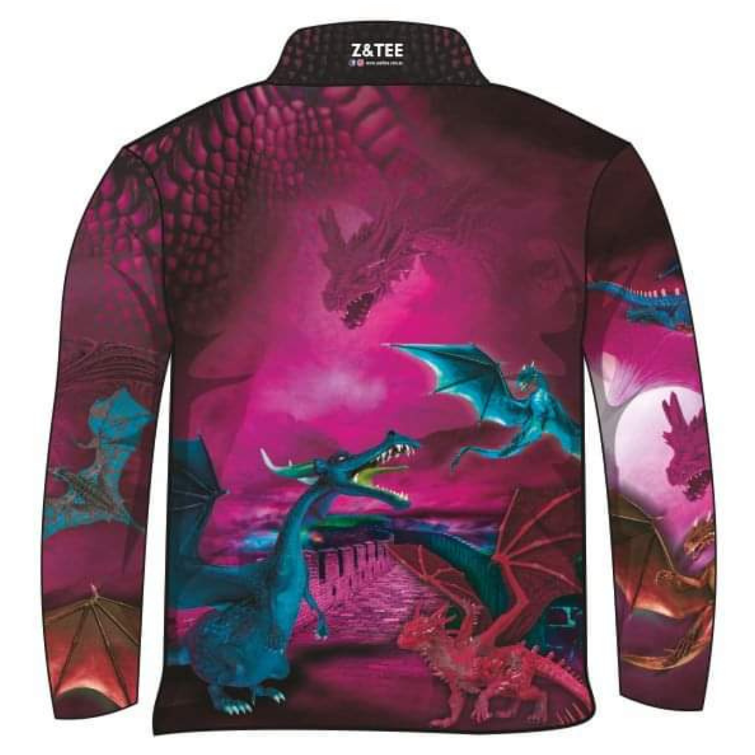 Kids | Castle of Dragons Pink Shirt Long or Short Sleeve Z and TEE camping fishing girls Kid's Fishing Kid's Fishing Apparel KIDS KIDS ALL kids design KIDS DESIGNS Kids UV rated shirt LJM pink Preorder quick dry spo-default spo-disabled sun sun shirt sun shirts sunsafe uv