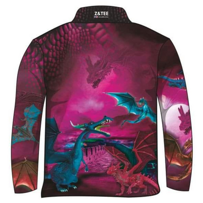 Kids | Castle of Dragons Pink Shirt Long or Short Sleeve Z and TEE camping fishing girls Kid's Fishing Kid's Fishing Apparel KIDS KIDS ALL kids design KIDS DESIGNS Kids UV rated shirt LJM pink Preorder quick dry spo-default spo-disabled sun sun shirt sun shirts sunsafe uv