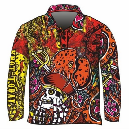 Knot Today | Red Kraken Shirt Long or Short Sleeve Z and TEE BOYS DESIGNS camping fishing LJM men MEN'S DESIGNS mens Preorder quick dry spo-default spo-disabled sun sun shirt sun shirts sunsafe uv