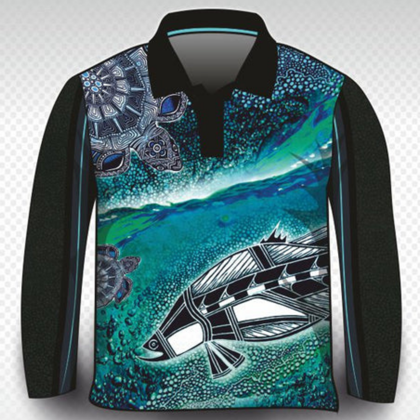 Indigenous Barra and Turtle Shirt Z and TEE ABORIGINAL Australia Australian FIRST NATIONS FIRST NATIONS DESIGNS fishing LJM Preorder quick dry spo-default spo-disabled sun sun shirt sun shirts sunsafe uv WORK