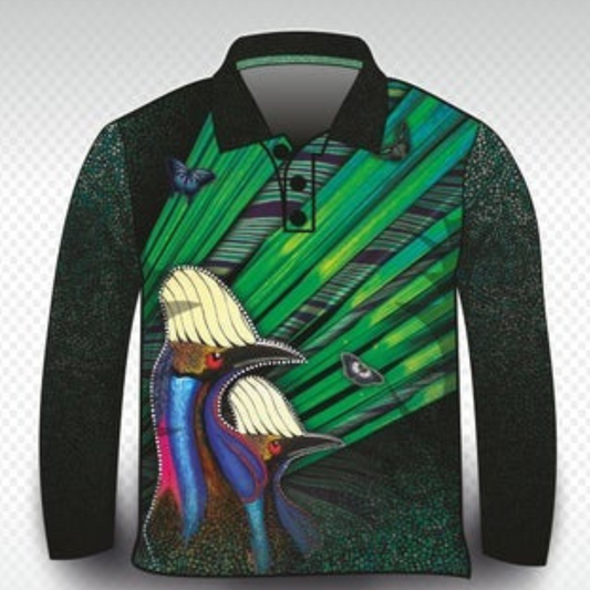 Indigenous | Rainforest Cassowary Shirt Z and TEE ABORIGINAL Australia Australian camping FIRST NATIONS FIRST NATIONS DESIGNS fishing FISHING SHIRT fishing shirts LJM Preorder quick dry spo-default spo-disabled sun sun shirt sun shirts sunsafe uv WORK