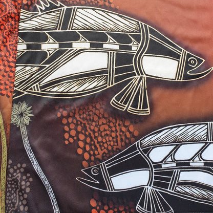 Indigenous Waterhole Barramundi Ochre Fishing Shirt Z and TEE Australia camping FIRST NATIONS DESIGNS fishing LJM men mens Preorder quick dry spo-default spo-disabled sun sun shirt sun shirts sunsafe uv