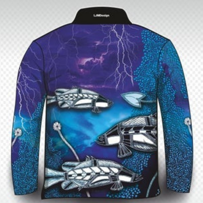 Indigenous Waterhole Barramundi Storm Shirt Z and TEE Australia Australia Day Australian camping FIRST NATIONS DESIGNS fishing LJM men mens Preorder quick dry spo-default spo-disabled sun sun shirt sun shirts sunsafe uv