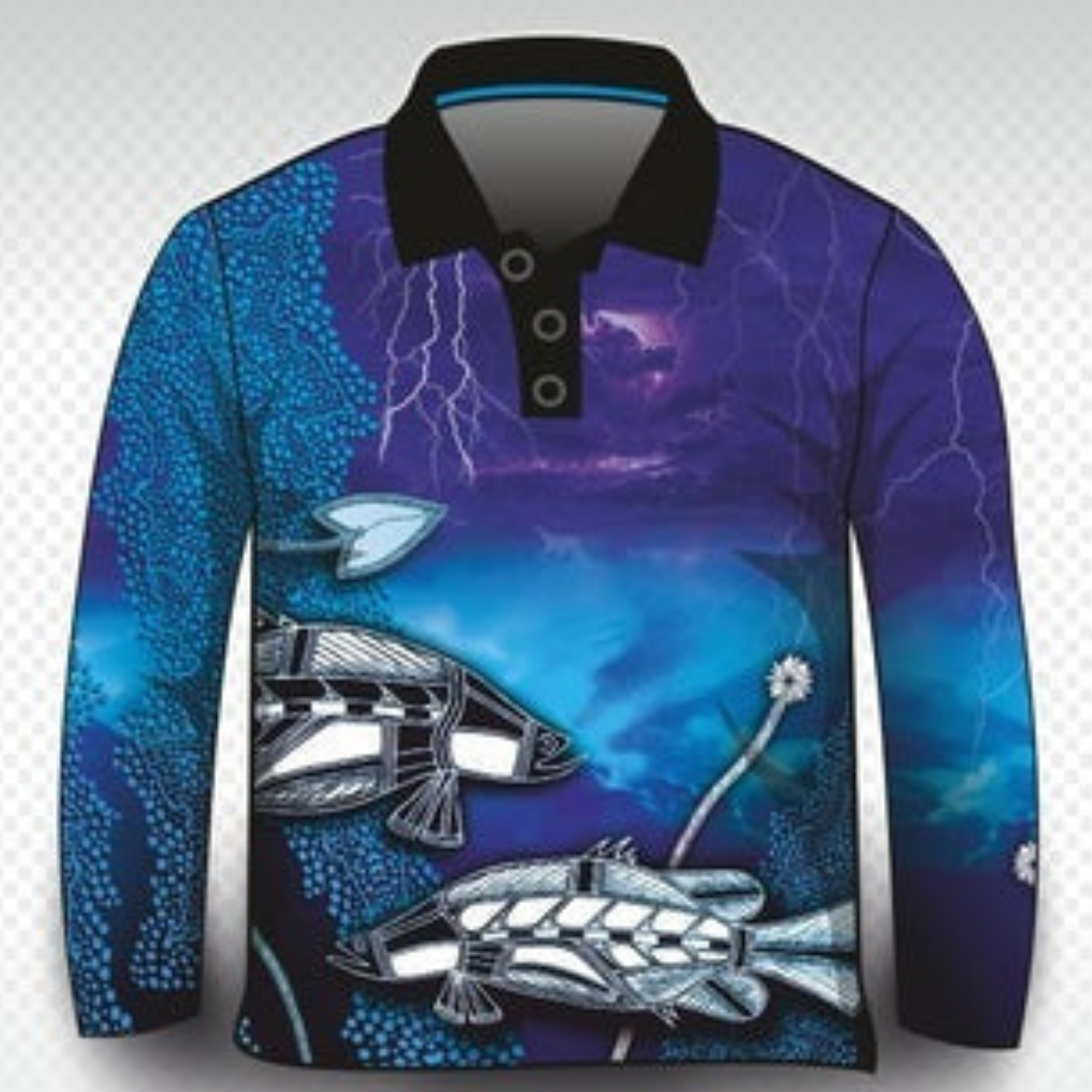 Indigenous Waterhole Barramundi Storm Shirt Z and TEE Australia Australia Day Australian camping FIRST NATIONS DESIGNS fishing LJM men mens Preorder quick dry spo-default spo-disabled sun sun shirt sun shirts sunsafe uv