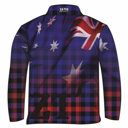 Australian | Aussie Flag Flannie Long or Short Sleeve Sun Shirt - Z&Tee Z and TEE AUSSIE FLAG boys BOYS DESIGNS camping fishing LJM men MEN'S DESIGNS mens Preorder quick dry spo-default spo-disabled sun sun shirt sun shirts sunsafe uv