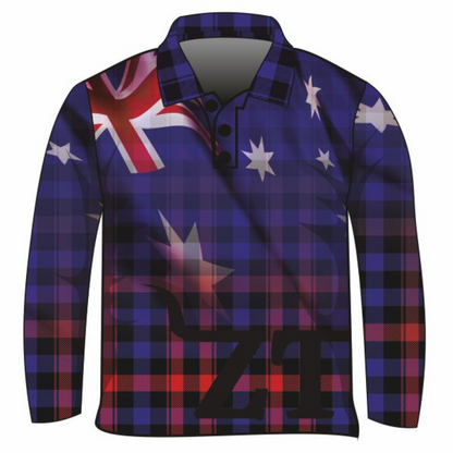Australian | Aussie Flag Flannie Long or Short Sleeve Sun Shirt - Z&Tee Z and TEE AUSSIE FLAG boys BOYS DESIGNS camping fishing LJM men MEN'S DESIGNS mens Preorder quick dry spo-default spo-disabled sun sun shirt sun shirts sunsafe uv