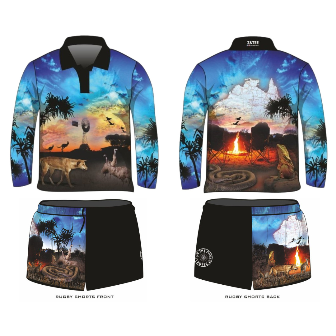 Pre-OrderRugby Shorts | Australian Camping Blue Adventure LJM Designs camping CAMPING AND CARAVAN DESIGNS FISHING in stock LJM men MEN'S DESIGNS mens MENS DESIGNS quick dry spo-default spo-disabled sun sun shirt sun shirts sunsafe SWIMMING uv z&tee