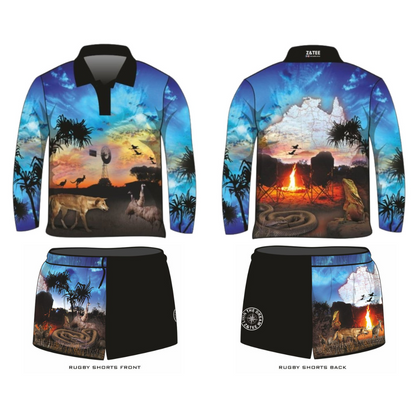 Pre-OrderRugby Shorts | Australian Camping Blue Adventure LJM Designs camping CAMPING AND CARAVAN DESIGNS FISHING in stock LJM men MEN'S DESIGNS mens MENS DESIGNS quick dry spo-default spo-disabled sun sun shirt sun shirts sunsafe SWIMMING uv z&tee
