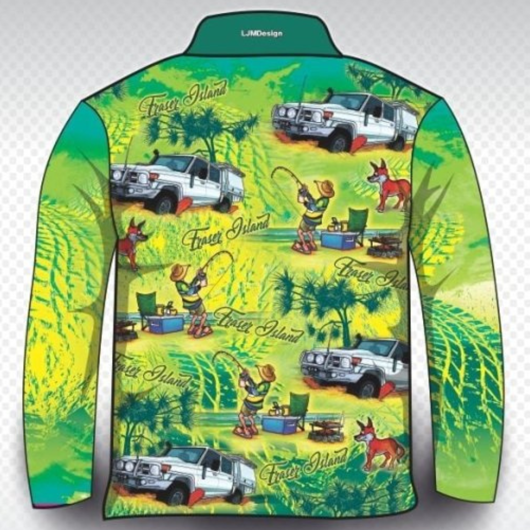 Fraser Island | Beer Bogs and BBQ Fraser Island (K'gari) Shirt Long or Short Sleeve Z and TEE 4x4 boy boys camping fishing FRASER ISLAND DESIGNS K'gari LJM men mens Preorder quick dry spo-default spo-disabled sun sun shirt sun shirts sunsafe tip travel uv