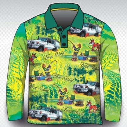 Fraser Island | Beer Bogs and BBQ Fraser Island (K'gari) Shirt Long or Short Sleeve Z and TEE 4x4 boy boys camping fishing FRASER ISLAND DESIGNS K'gari LJM men mens Preorder quick dry spo-default spo-disabled sun sun shirt sun shirts sunsafe tip travel uv