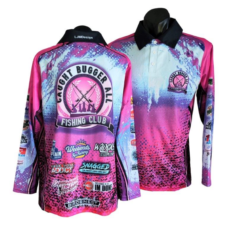 Fishing | Caught Bugger All Fishing Club Pink Fishing Shirt Z and TEE camping FISH DESIGNS FISHING LJM Preorder quick dry spo-default spo-disabled sun sun shirt sun shirts sunsafe uv Women WOMEN'S DESIGNS Women's Fishing Women's Fishing Shirt womens