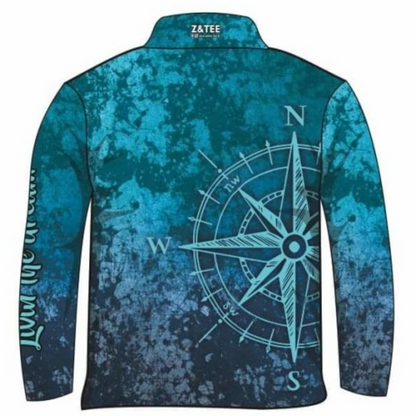 Compass Teal Fishing Shirt Z and TEE camping fishing LJM men MEN'S DESIGNS mens MENS DESIGNS PATTERN AND PLAIN DESIGNS Preorder quick dry spo-default spo-disabled sun sun shirt sun shirts sunsafe uv women's WOMEN'S DESIGNS Women's Fishing Women's Fishing Shirt