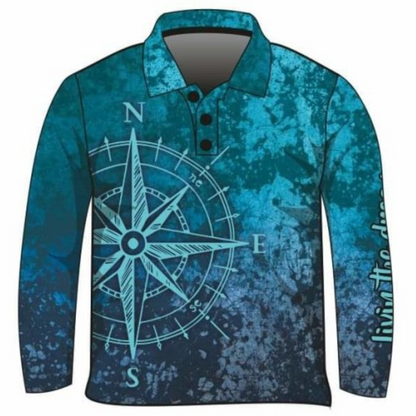 Compass Teal Fishing Shirt Z and TEE camping fishing LJM men MEN'S DESIGNS mens MENS DESIGNS PATTERN AND PLAIN DESIGNS Preorder quick dry spo-default spo-disabled sun sun shirt sun shirts sunsafe uv women's WOMEN'S DESIGNS Women's Fishing Women's Fishing Shirt