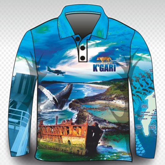 Fraser Island | Complete K'gari (Fraser Island) Blue Shirt Long or Short Sleeve Z and TEE 4x4 boy boys camping fishing FRASER ISLAND DESIGNS K'gari LJM men mens Preorder quick dry spo-default spo-disabled sun sun shirt sun shirts sunsafe travel uv