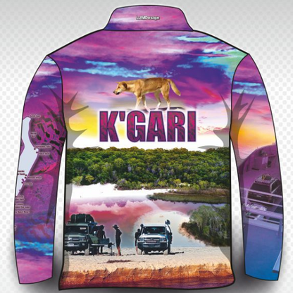 Fraser Island | Complete K'gari (Fraser Island) Pink Shirt Long or Short Sleeve Z and TEE 4x4 boy boys camping fishing FRASER ISLAND DESIGNS K'gari LJM men mens Preorder quick dry spo-default spo-disabled sun sun shirt sun shirts sunsafe travel uv