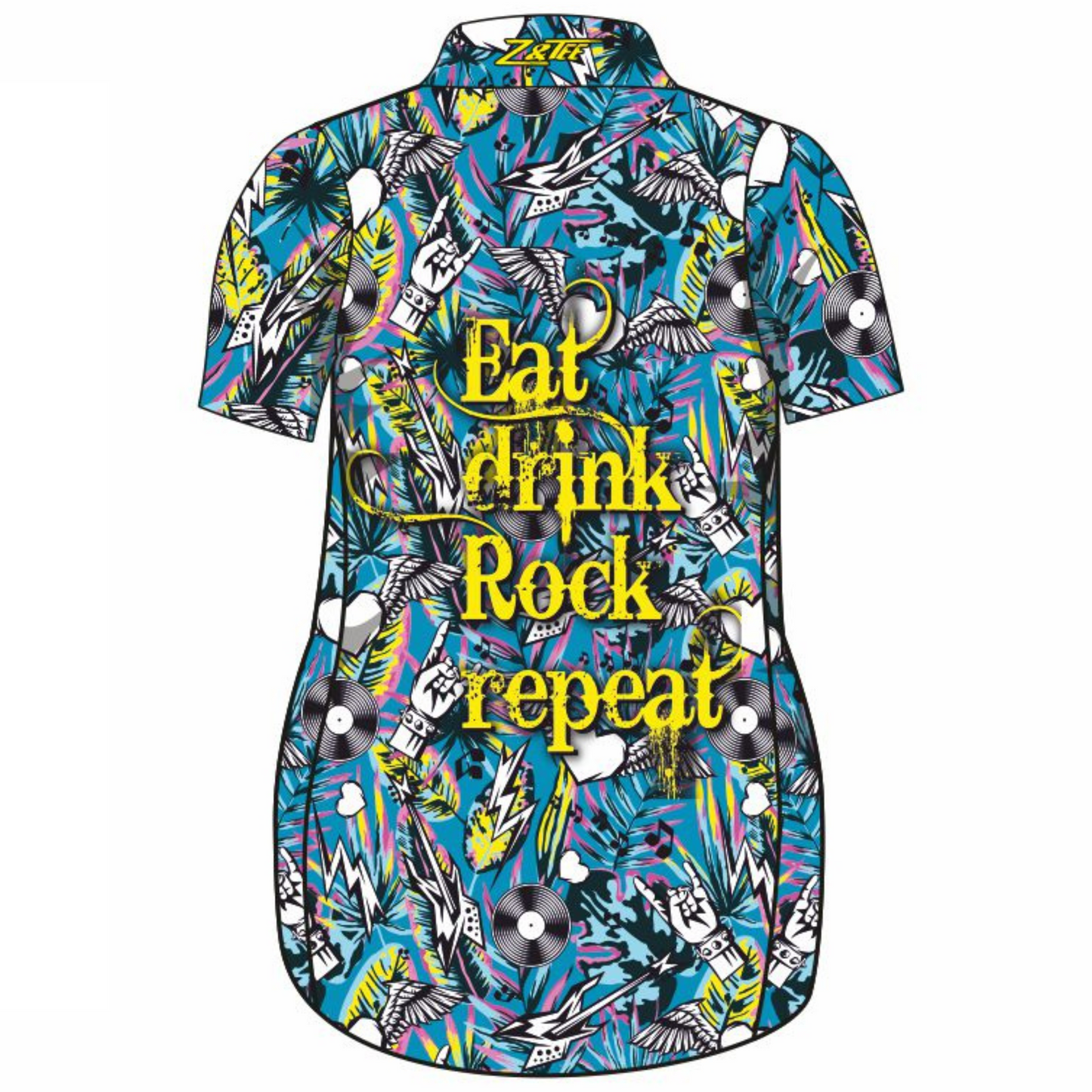 Music | Eat Drink Rock Repeat Blue Lifestyle Dress Short Sleeve Z and TEE fishing dress Girl's Fishing girls Ladies Fishing womens