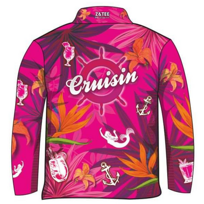 Cruise | Cruisin Party Pink Cruise Shirt Long or Short Sleeve Z and TEE camping cruise dup-review-publication fishing LJM Preorder quick dry spo-default spo-disabled sun sun shirt sun shirts sunsafe tropical TROPICAL DESIGNS uv Women WOMEN'S DESIGNS Women's Fishing Women's Fishing Shirt womens