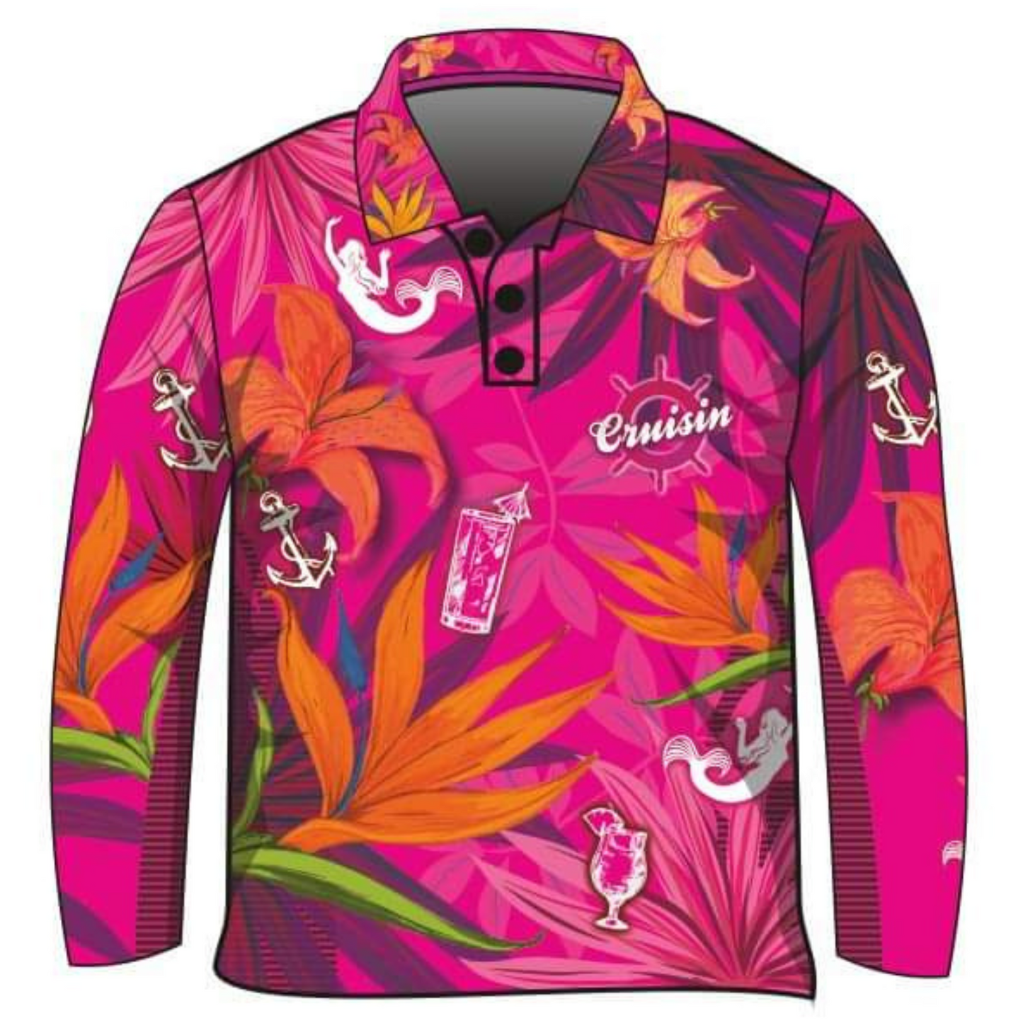 Cruise | Cruisin Party Pink Cruise Shirt Long or Short Sleeve Z and TEE camping cruise dup-review-publication fishing LJM Preorder quick dry spo-default spo-disabled sun sun shirt sun shirts sunsafe tropical TROPICAL DESIGNS uv Women WOMEN'S DESIGNS Women's Fishing Women's Fishing Shirt womens