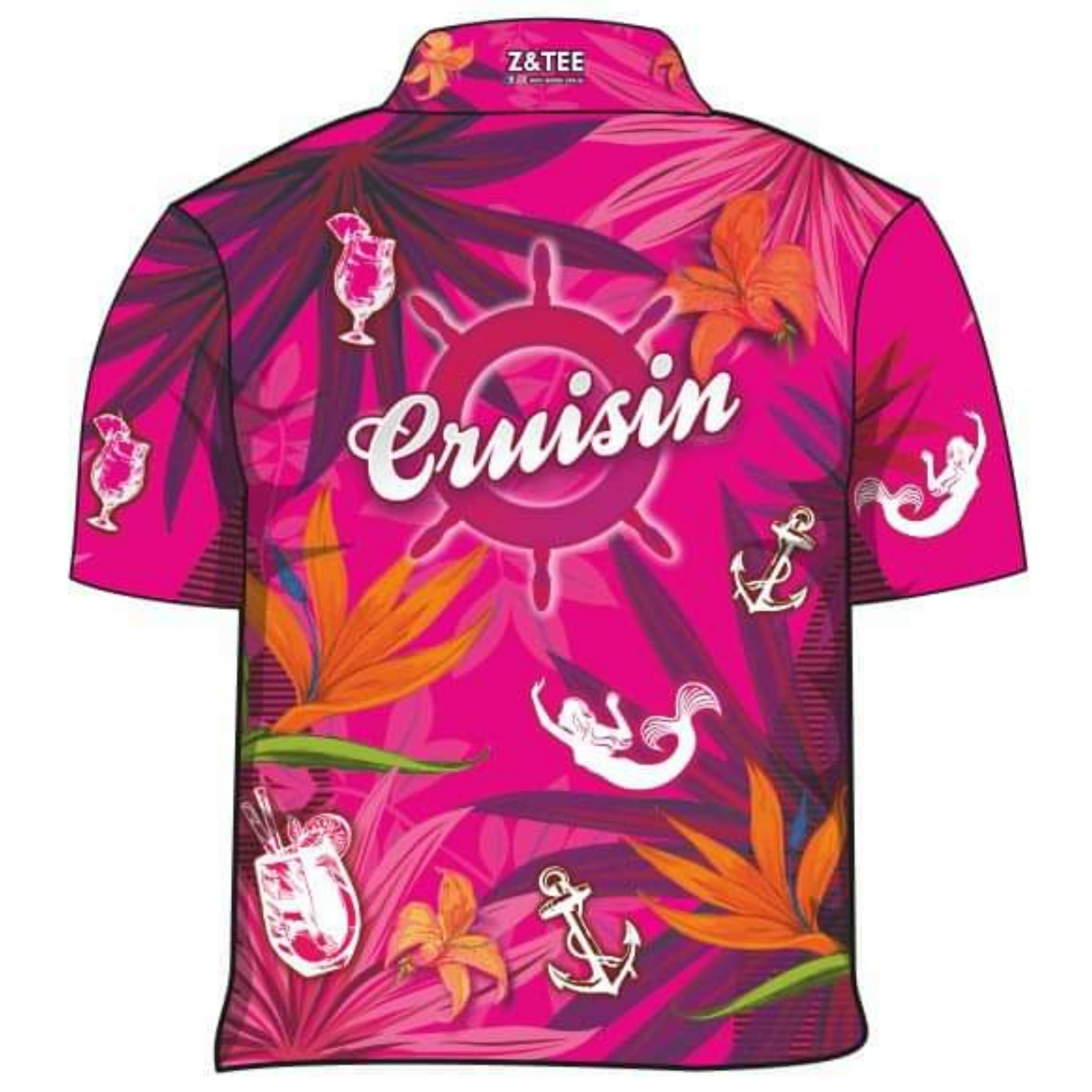 Cruise | Cruisin Party Pink Cruise Shirt Long or Short Sleeve Z and TEE camping cruise dup-review-publication fishing LJM Preorder quick dry spo-default spo-disabled sun sun shirt sun shirts sunsafe tropical TROPICAL DESIGNS uv Women WOMEN'S DESIGNS Women's Fishing Women's Fishing Shirt womens