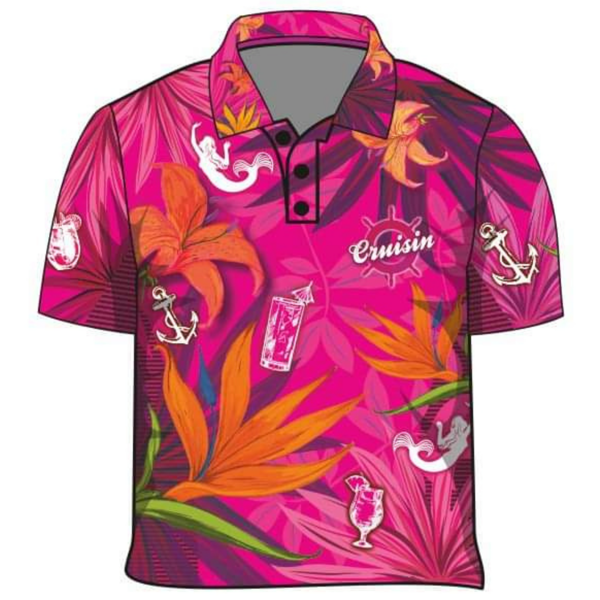 Cruise | Cruisin Party Pink Cruise Shirt Long or Short Sleeve Z and TEE camping cruise dup-review-publication fishing LJM Preorder quick dry spo-default spo-disabled sun sun shirt sun shirts sunsafe tropical TROPICAL DESIGNS uv Women WOMEN'S DESIGNS Women's Fishing Women's Fishing Shirt womens
