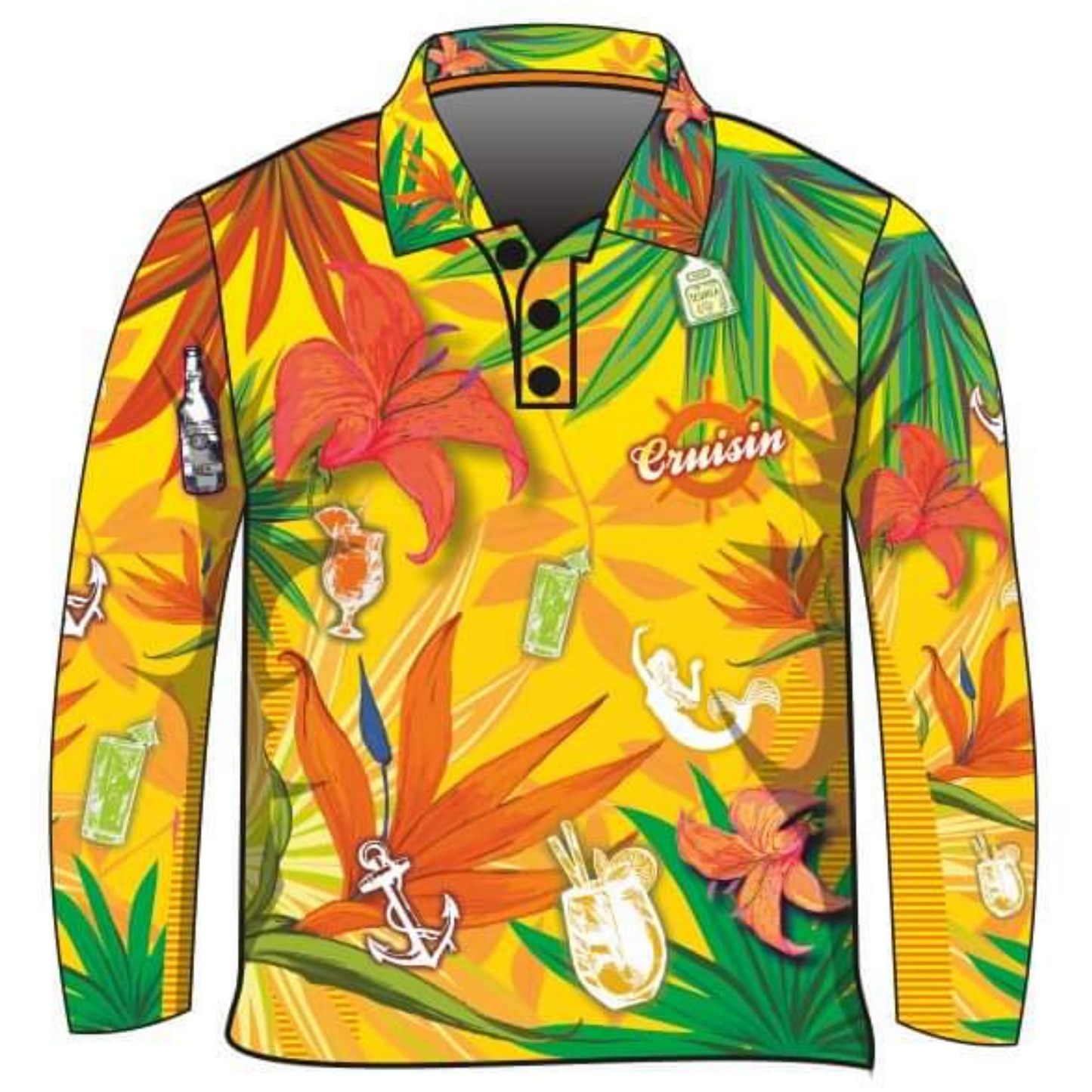 Cruise | Cruisin Party Yellow Cruise Shirt Long or Short Sleeve Z and TEE Australia Australia Day Australian Australiana camping cruise dup-review-publication fishing LJM men mens Preorder quick dry spo-default spo-disabled sun sun shirt sun shirts sunsafe tropical TROPICAL DESIGNS uv