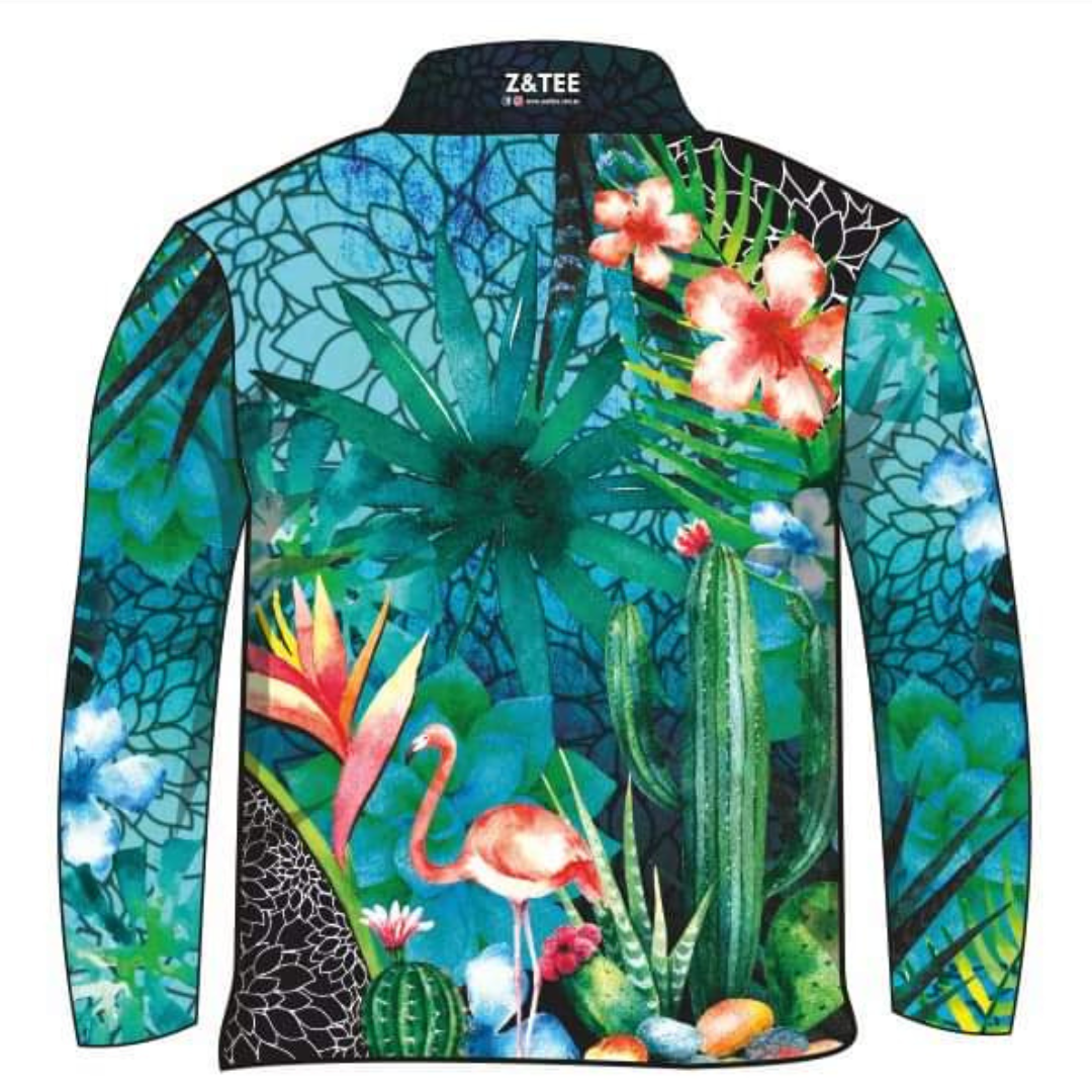 Tropical | Cuban Flamingo Paradise Shirt Long or Short Sleeve Z and TEE camping cruise fishing GIRLS DESIGNS LJM men mens Preorder quick dry spo-default spo-disabled sun sun shirt sun shirts sunsafe tropical TROPICAL DESIGNS uv WOMEN'S DESIGNS