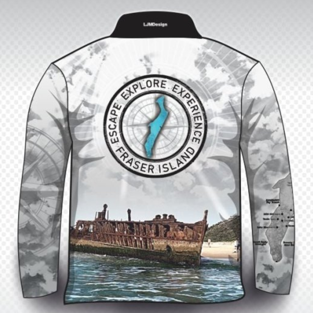 Fraser Island | Escape Explore Fraser Island (K'gari) Shirt Long or Short Sleeve Z and TEE 4x4 boy boys camping fishing FRASER ISLAND DESIGNS K'gari LJM men mens Preorder quick dry spo-default spo-disabled sun sun shirt sun shirts sunsafe travel uv