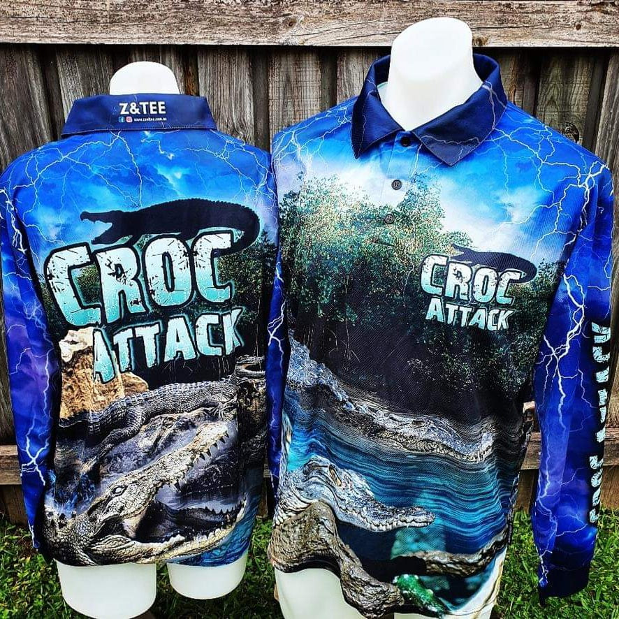 Croc Attack Fishing Shirt Long or Short Sleeve Z and TEE barramundi boy boys COUNTRY WESTERN DESIGNS fishing LJM men mens Preorder quick dry spo-default spo-disabled sun sun shirt sun shirts sunsafe uv western