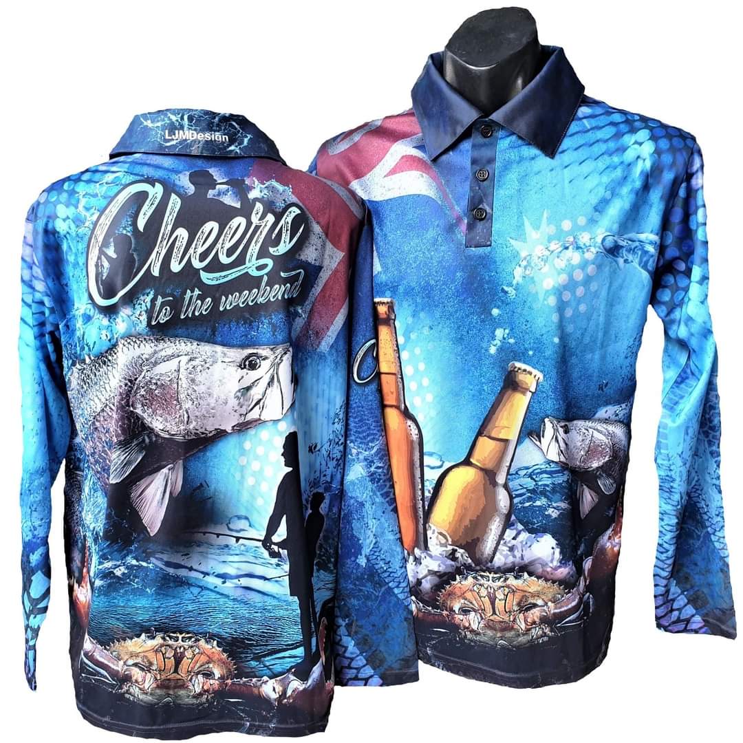 Australian | Cheers to the Weekend Shirt Long or Short Sleeve Z and TEE AUSSIE FLAG Australia Australia Day Australian camping FISH DESIGNS fishing LJM men MEN'S DESIGNS mens Preorder quick dry spo-default spo-disabled sun sun shirt sun shirts sunsafe uv