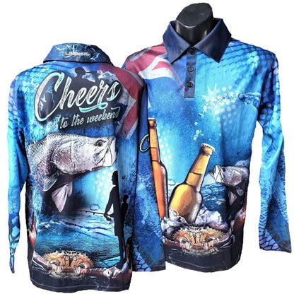 Australian | Cheers to the Weekend Shirt Long or Short Sleeve Z and TEE AUSSIE FLAG Australia Australia Day Australian camping FISH DESIGNS fishing LJM men MEN'S DESIGNS mens Preorder quick dry spo-default spo-disabled sun sun shirt sun shirts sunsafe uv