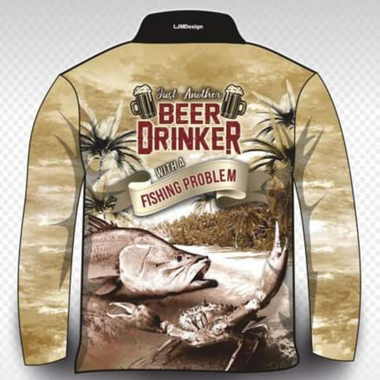 Fishing | Barra Paradise Beer Drinker Shirt Long or Short Sleeve Z and TEE barra barramundai beer FISH DESIGNS fishing LJM men MEN'S DESIGNS mens MENS DESIGNS Preorder quick dry spo-default spo-disabled sun sun shirt sun shirts sunsafe uv