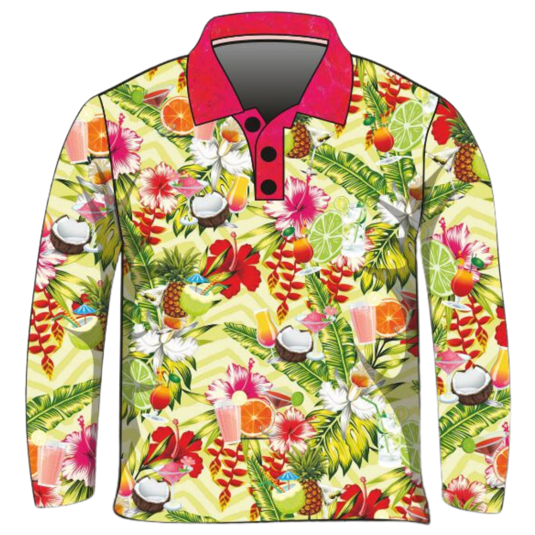 Tropical | Chevron Cocktail Tropical Shirt Long or Short Sleeve Z and TEE camping cruise Cruising fishing LJM Preorder quick dry spo-default spo-disabled sun sun shirt sun shirts sunsafe tropical TROPICAL DESIGNS uv WOMEN'S DESIGNS